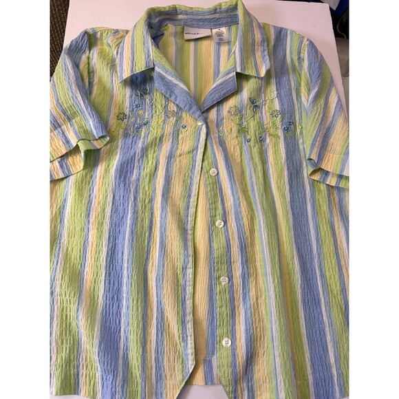 Alfred Dunner Women's Striped Short Sleeve Butterfly Embroidery Top Size 16 (D) - Picture 1 of 4